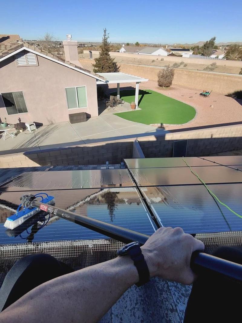 Pure water fed pole solar panel cleaning Hesperia CA