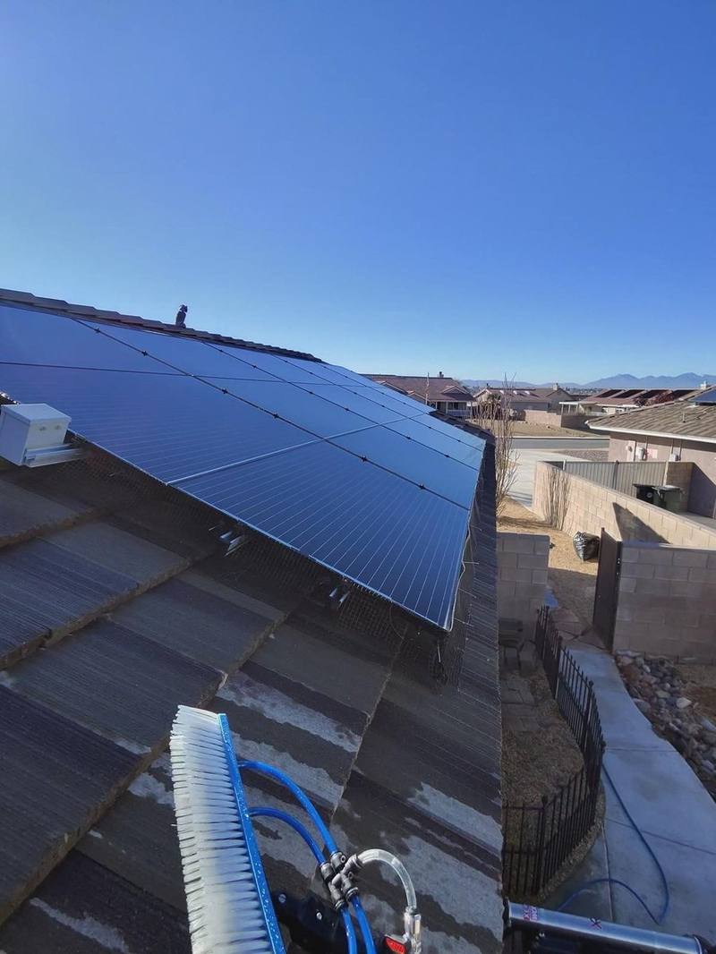 Aerial view solar panel cleaning high desert CA